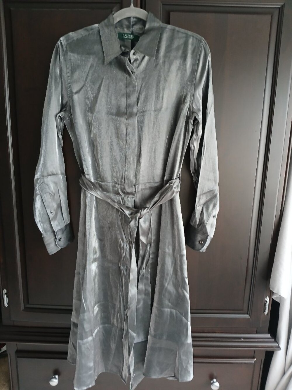Button Down Metallic Grey Ralph Lauren Dress Size 4